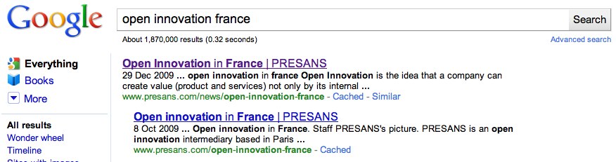 Recherche Google sur l’Innovation Ouverte en France