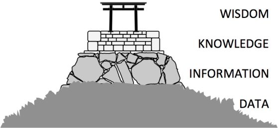 A representation of the famous WKID pyramid, this is an attempt to emphasize by use of an image the large difference in value and usefulness of the four elements constituting the knowledge chain.